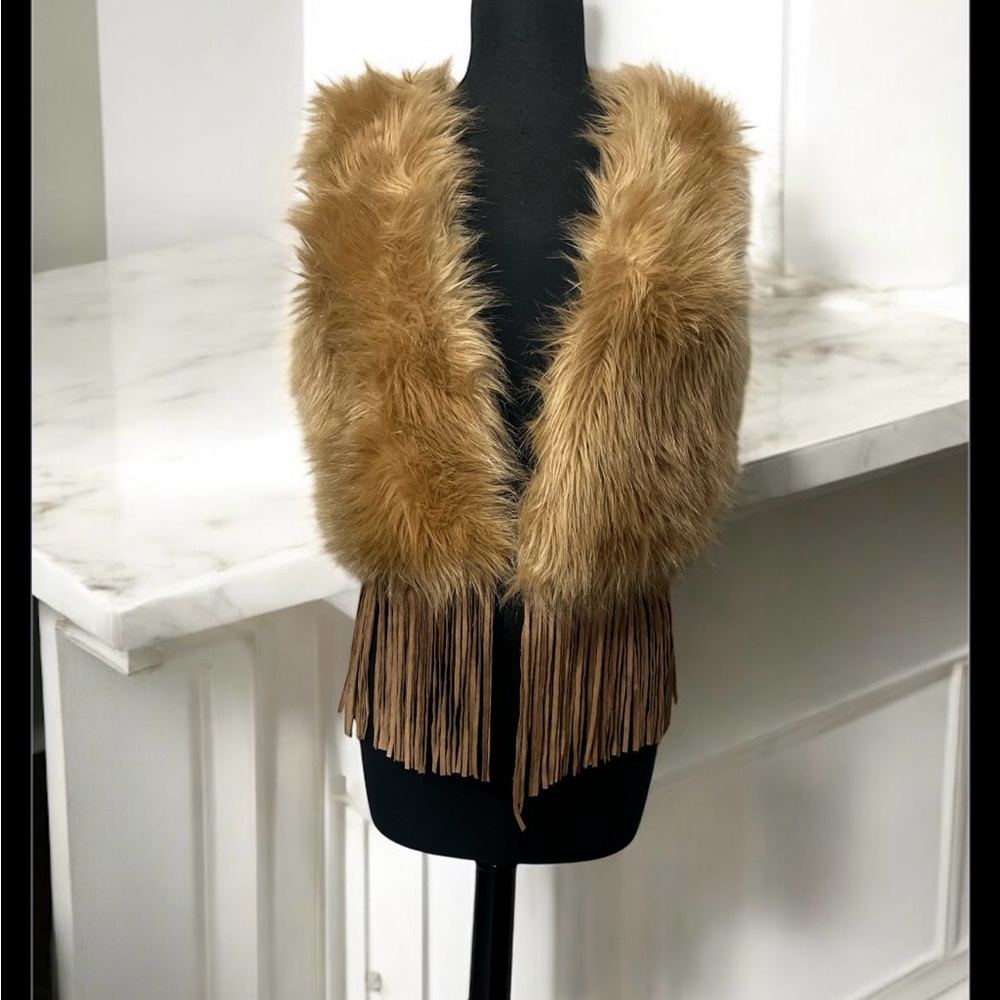 Faux Fur Vest with Fringe